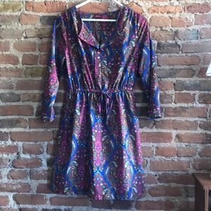 Paisley print tie waist dress